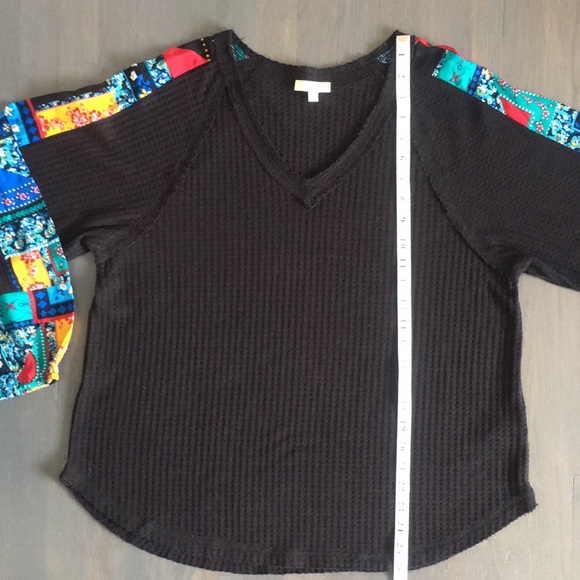 NWOT Kori Boho Waffle Knit Fabric Inset Balloon Sleeve Top, size Medium ❤️ - Picture 12 of 15